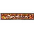 Bannière Happy Thanksgiving avec dinde de dessin animé et citrouilles sur fond de bois - Style Bois Sombre Dindon Version Q Bouteille (SGEJHF050052101)