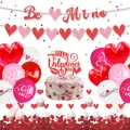 Valentine's Day decoration set with red heart balloons, banners, and glitter rose petals - Banner Balloon Petal Combination (Includes Five Bags Petals)
