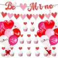 Detailed set of Valentine's Day party decorations with glittery banners and heart balloons - Valentine's Day Decoration Kit D