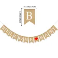 Burlap Welcome Baby banner for baby shower party with red heart and swallowtail flags - WELCOME BABY Burlap Banner