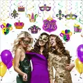 Mardi Gras party decoration set with colorful swirls, carnival masks, and festive crowns - Brazil Carnival Spiral Hanging Card Set