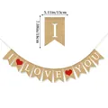 Hessian burlap banner with I Love You print and red hearts for wedding party decoration - I LOVE YOU Red Heart Burlap Banner