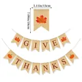 Burlap Give Thanks banner for Thanksgiving with pumpkin and maple leaf patterns - GIVE THANKS Thanksgiving Burlap Banner