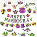 Komplettes Happy Mardi Gras Party-Deko-Set mit lila grünen und goldenen Bannern und Spiralen - Brasilien Karneval Deko Set