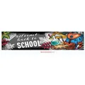 Welcome back to school banner with stationery illustrations and black background - Welcome back to SCHOOL (Dark Texture Illustration 010) / 300x50cm