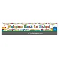 Welcome Back to School banner with colorful educational illustrations and school supplies - Welcome Back to School (White Flag Design 011) / 300x50cm