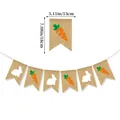 Easter burlap banner featuring orange carrots and white bunny designs on natural linen - Easter Bunny and Carrot Burlap Banner