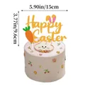 Glittery Happy Easter cake topper featuring gold bunny ears and carrot elements - Easter Large Cake Topper Style B