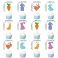 Glitter bunny and carrot Easter cupcake toppers with detailed size measurements - Easter Small Cupcake Toppers