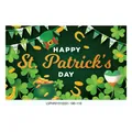Detail of St. Patrick's Day banner with lucky clover, green hat, and gold coin motifs - 180x110cm / Irish Festival Poster 2