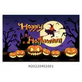 Halloween polyester wall tapestry featuring Happy Halloween text and glowing pumpkins - 180cmx110cm / Poster Style 003