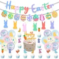 Complete Easter party decoration set with Happy Easter banners, balloons, and rabbit charms - Happy Easter Style