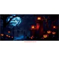 Halloween graveyard backdrop with spooky pumpkins and a full moon, 400x180cm size - Poster Style 020