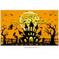 Halloween party backdrop with castle, pumpkins and moon for festive wall decoration - Poster Style 024