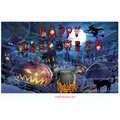 Happy Halloween tapestry with pumpkin lanterns, witch and black cat on orange background - Poster Style 027