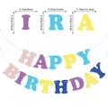 Macaron Happy Birthday paper banner with detailed dimensions for girls' party decor - Macaron Happy Birthday Banner