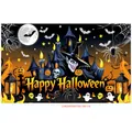 Polyester Halloween backdrop featuring vampire, pumpkin, and castle for party decor - Poster Style 028