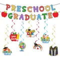 Preschool Graduate party decorations kit with colorful banners and hanging swirls - Banner and Swirls Set