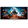 Halloween tapestry with glowing pumpkins, ghosts and haunted castle polyester background - Poster Style 031