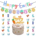 Kit fête Joyeuses Pâques avec bannière d'œufs et toppers de gâteau lapin à paillettes - Set Combo de Déco de Pâques Trois