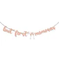 Rose gold glitter banner with but first mimosas text and champagne glass icons - Rose Gold
