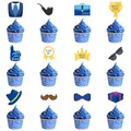 12-piece Happy Father's Day cupcake toppers featuring blue and yellow holiday themed designs - Cupcake Toppers Variety Designs (fq062) / Blue/Black