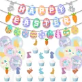 Kit déco de Pâques avec bannière Happy Easter, ballons pastels et pics à gâteaux lapin - Set Combo de Déco de Pâques Six