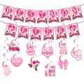 Mother's Day party decoration set with Best Mom Ever banner and pink heart swirl ornaments - Banner Swirls Set
