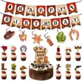 Set decorazioni compleanno cowboy western con banner, spirali e topper per torte - Banner Spirali Piccoli Topper (Set Due)