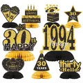Dettaglio set 9 pezzi decorazioni da tavolo a nido d'ape per 30° compleanno nero e oro - 30 Anni / Oro