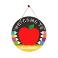 Round wooden welcome to classroom door sign with pencil and apple design for school decor - Round Welcome - Pencil Rainbow (Style A)