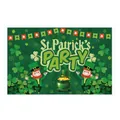 Green St. Patrick's Day party backdrop featuring leprechauns and shamrocks - Irish Festival Poster 28