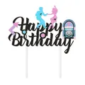 50s Rock Theme Happy Birthday Glitter Cake Topper with Jukebox and Dancers Design - 1950s Retro Style
