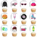 12er-Set Vintage Cupcake-Topper aus den 50ern mit Rock & Roll Motiven wie Vinyl und Oldtimer - 50s Cupcake Toppers