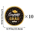 Detail of 9-inch graduation party plates with Congrats Grad gold foil printing and 10pcs count - Black Gold Graduation Theme Large Paper Plate