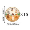 Close-up of 7-inch jungle animal paper plate with fox and bear patterns and gold rim - 7-inch Woodland Animal Paper Plate