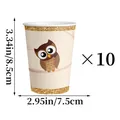 Detailed dimensions of jungle theme paper cup with cartoon owl and golden glitter rim - Woodland Animal Paper Cup