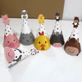6er-Set Bauernhof-Partyhüte mit Schwein, Schaf und Kuh für Kindergeburtstage dekorativ - Farmtiere / Inklusive Seile Und Klebepunkte