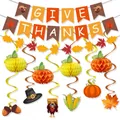 Thanksgiving party decoration kit with Give Thanks banner and pumpkin hanging swirls - Thanksgiving Banner Garland Spiral Honeycomb Decor