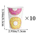 Dettaglio dei bicchieri di carta a ciambella alti 8,5 cm con dimensioni e misure del prodotto - Bicchiere di Carta Donut
