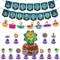 Complete Diwali party decoration set with Happy Diwali banner and cake toppers - Blue Diwali Decor Set 2