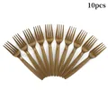 Set of 10 golden plastic football party forks with metallic finish for birthday table - Brown Plastic Fork