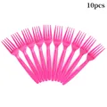Set of 10 bright pink plastic forks for donut themed birthday party decorations - Rose Red Fork