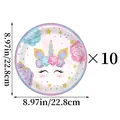 Dettaglio piatti in carta unicorno da 22,8 cm con dimensioni e set da 10 per feste - Piatto di Carta Unicorno (Grande)