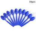 Set de 10 cucharas desechables de plástico azul oscuro con acabado pulido para fiestas - Cuchara de Mesa / Azul Zafiro