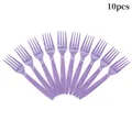 Set of 10 disposable light purple plastic forks arranged in a fan shape for party use - Light Purple Fork