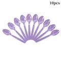 Close-up of ten pieces of purple translucent plastic spoons for party tableware sets - Light Purple Spoon