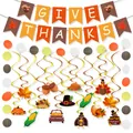 Give Thanks Thanksgiving party decoration kit with banners, balloons and swirl hangings - Thanksgiving Dot Garland and Spiral Swirls Set