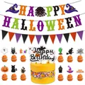 Detail of Happy Halloween letter banner with spooky cake toppers on white background - Pennant Set B