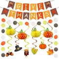 Thanksgiving party kit with Give Thanks banner and 3D pumpkin honeycomb spirals - Thanksgiving Banner Circle Garland Spiral Honeycomb Decor